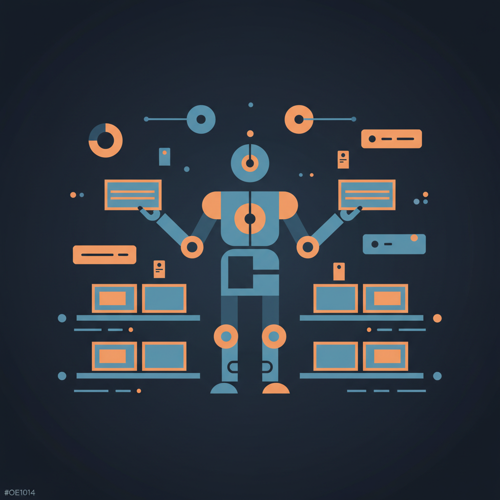 Representación visual de un sistema de inteligencia artificial organizando productos con información estructurada